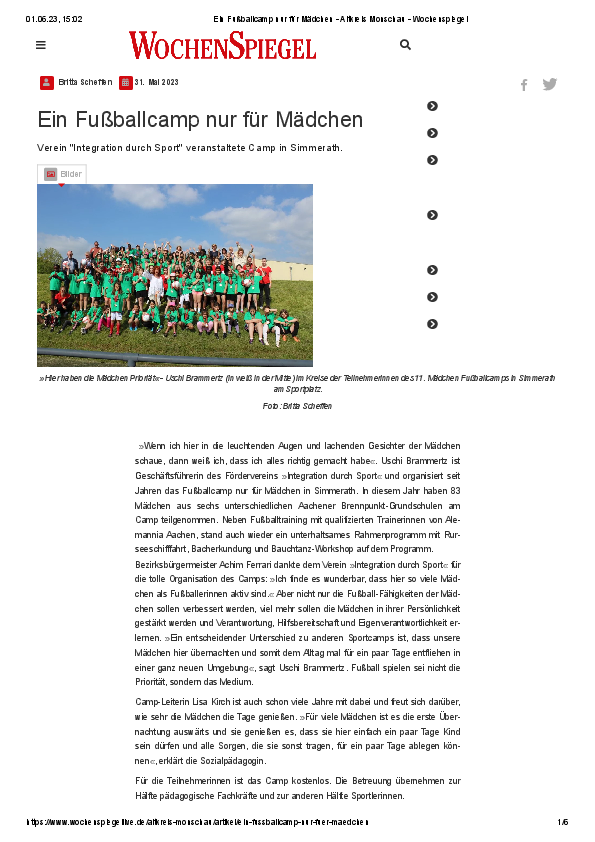 Zeitungsbericht des Wochenspiegels