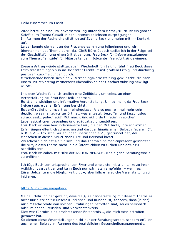 Wie wirkt die Arbeit nach aussen