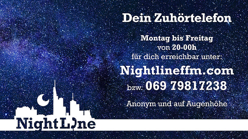 Flyer der Nightline Frankfurt mit unseren Kontaktdaten