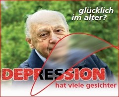 Stockfoto mit einem älteren Mann abgebildet und dem Text: Depression hat viele Gesichter.